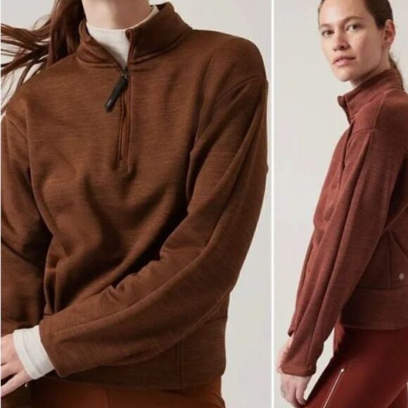 ATHLETA Altitude Polartec Half Zip Sweatshirt Mahogany Heather Size Small - Picture 1 of 9